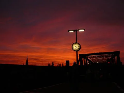 Red sunset on a metro stop in Berlin Stock Photos
