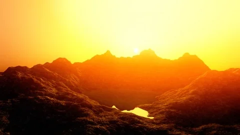 Red Sunset Mountain Aerial of Alien Landscape Stock Footage 72691007