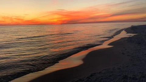 Red Sunset on Ocean Waters Stock Footage 112910124