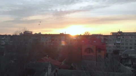 Red Sunset Over The City Stock Footage 126655683