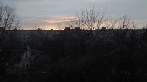Red Sunset Over City Stock Footage 126711397