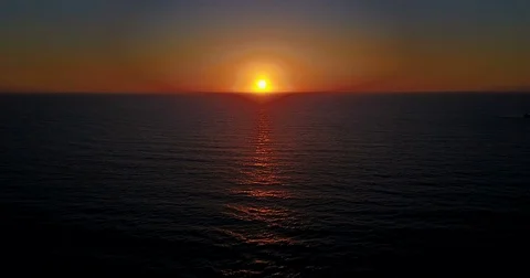 Red sunset over the Mediterranean sea. flight. Stock Footage