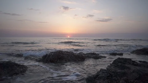 Red sunset over the Mediterranean Sea on the island of Cyprus Stock Footage