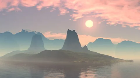 Red sunset over a mountain lake Stock Footage 43176556