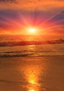 Red sunset over ocean 스톡 사진