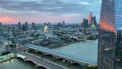 Red sunset over the river in London , view from the top Stock Footage 197574732
