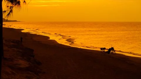 Red sunset over sea with clouds, Caribbean sea, Cuba Stock Photos