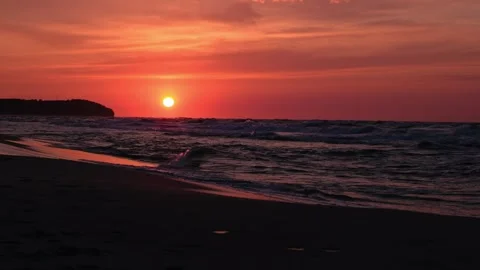 Red sunset over the sea without people Stock Footage 244219773