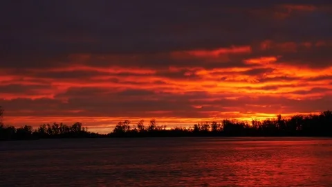 Red sunset reflecting in the river2 Stock Footage 85394504