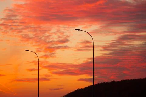 Red sunset on a road Stock Photos