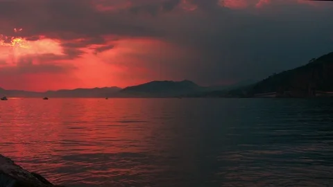 Red sunset on the sea Stock Footage 70961936