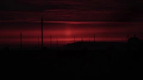 Red sunset in the steppe Stock Footage 78139638