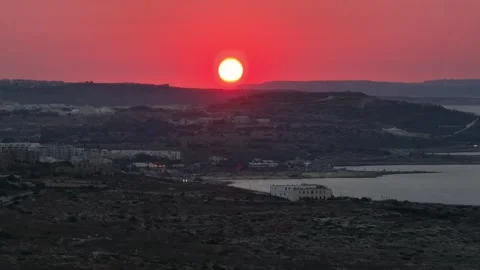 Red sunset, sun goes down. Malta island Stock Footage 280750586