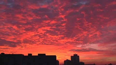 Red sunset. Sunset in the city. Video stock 56590163