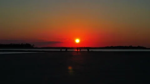 Red Sunset on Tybee Island Beach near Savannah Georgia Stock Footage 42791646