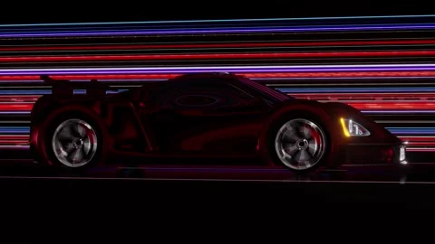 Red Supercar Driving Fast with Motion Blur and Neon Light Trails Stock Footage 328172412