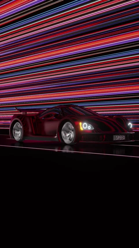 Red Supercar Driving Fast with Motion Blur and Neon Light Trails Stock Footage 328508019