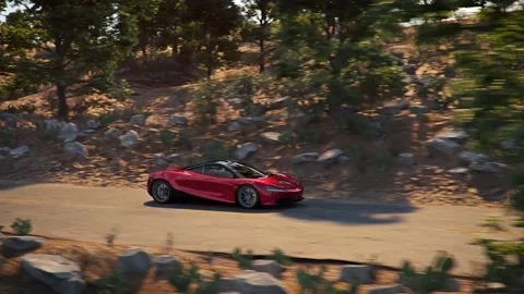 Red supercar going on Road. 3d seamless animation Stock Footage 154173609