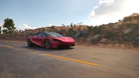 Red supercar going on Road. 3d seamless animation - fast Stock Footage 154174021