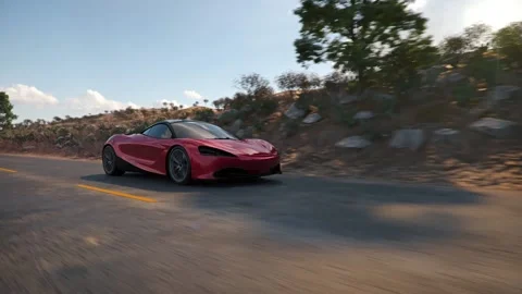 Red supercar going on Road. 3d seamless animation - slow Stock Footage 154174055