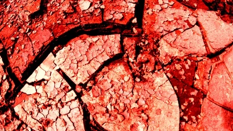 Red surface of Mars dry lifeless ground with fissures view from spaceship longsh Stock Footage 126263044