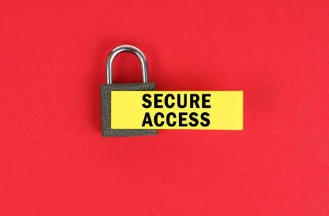 On the red surface there is a lock with a sticker with the inscription - Secu 스톡 사진