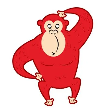 Red surprised monkey scratching his head. Cute Red primacy is symbol of new y Illustrazione stock