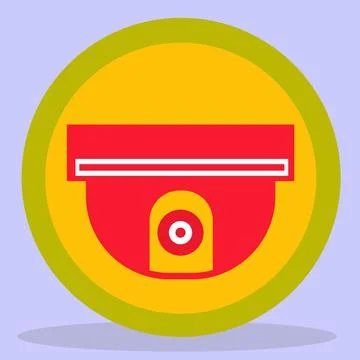 A red surveillance camera in a green circle. Stock Illustration