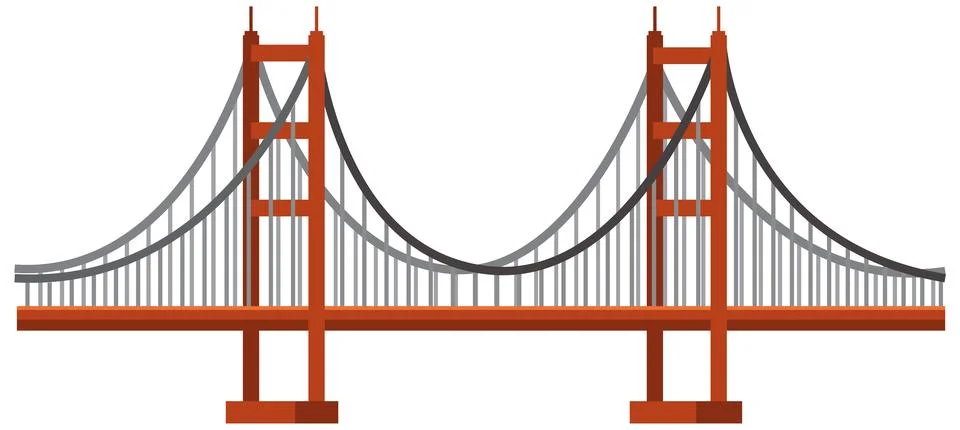 Red Suspension Bridge Vector Icon Isolated on a White Background Stock Illustration