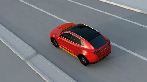 Red SUV emergency braking to avoid car crash Video stock 90267886