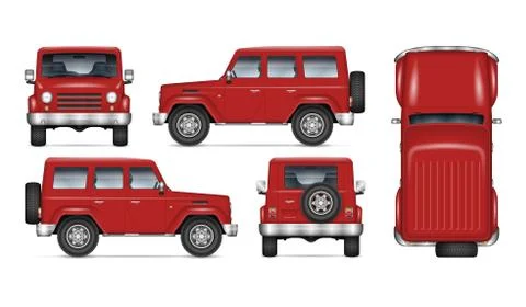 Red SUV vector template. Vehicle branding mockup side, front, back, top view Stock Illustration