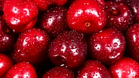 Red sweet cherry. Side view. Loop motion. Rotation 360. Stock Footage 160410844