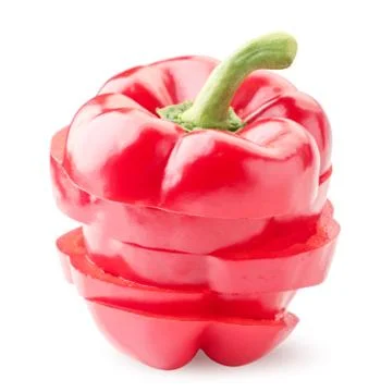 Red sweet pepper cut into ringlets on a white background. Isolated Stock Photos