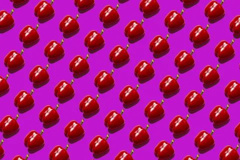 Red sweet pepper pattern on bright pink background pop art design Stock Illustration