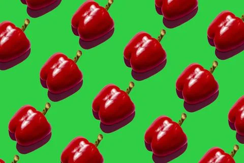 Red sweet pepper pattern on green background pop art design Foto stock
