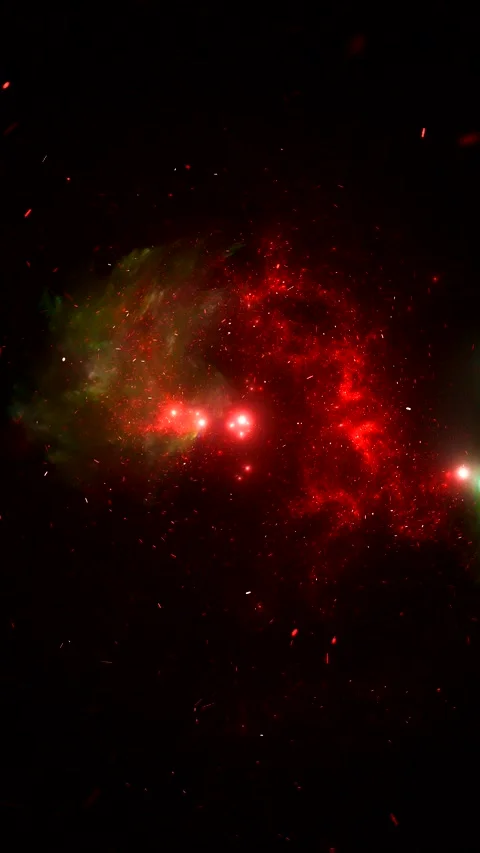 Red swirling glowing pattern of bright stardust on a black background Video stock 336888942