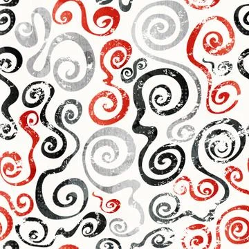 Red swirls seamless pattern with grunge effect Stock Illustration