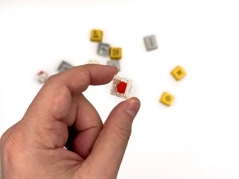 Red switches, Keyboard repair, broken keys, mechanical keyboard, red keycap.. Stock Photos
