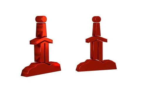 Red Sword in the stone icon isolated on transparent background. Excalibur t.. Stock Illustration