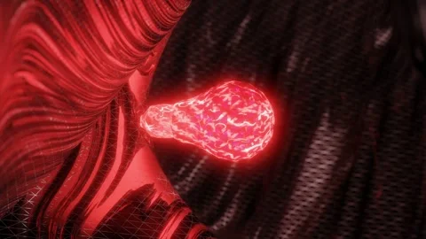 Red synapse with electric impulses connecting two neural structures. 3D render Stock Footage 311508722