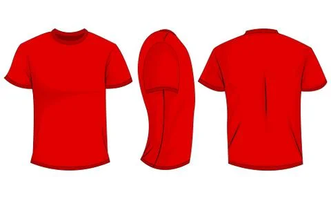 Red t-shirt template in front, side and back views Stock Illustration