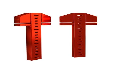 Red T-square line for professional drafting icon isolated on transparent ba.. 스톡 일러스트
