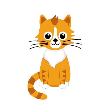Red tabby kitty sits. Cat, kitten. Flat, cartoon, vector Stock Illustration