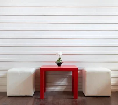 Red table and white stools Stock Photos