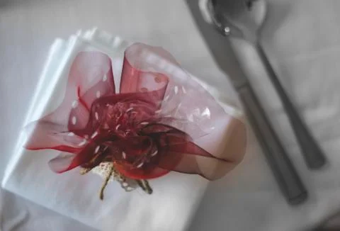 Red table decoration top down 스톡 사진