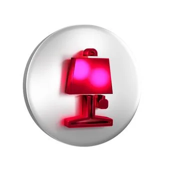 Red Table lamp icon isolated on transparent background. Silver circle button. Stock Illustration