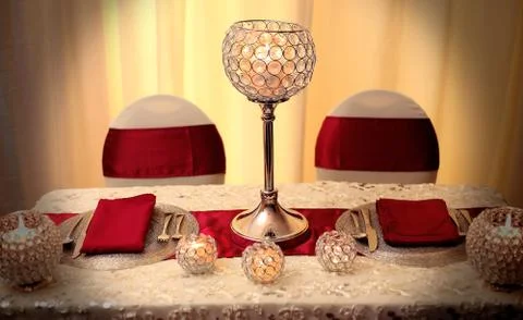 Red table setting Foto stock