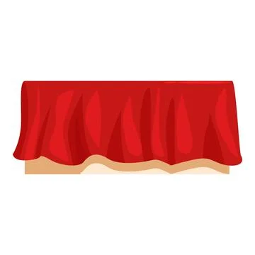 Red tablecloth draped over table, festive dining setting Illustrazione stock