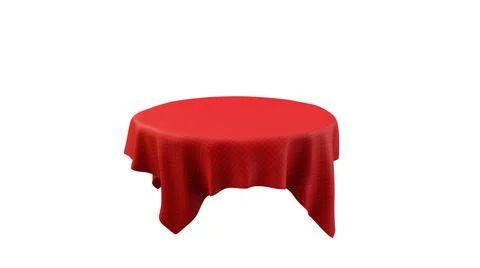 Red tablecloth on round table empty mockup. Isolated illustration on a white  Stock Illustration