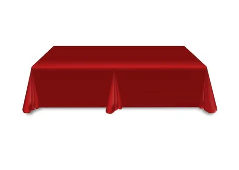 Red tablecloth on the table empty mockup. Isolated vector illustration on a Illustrazione stock